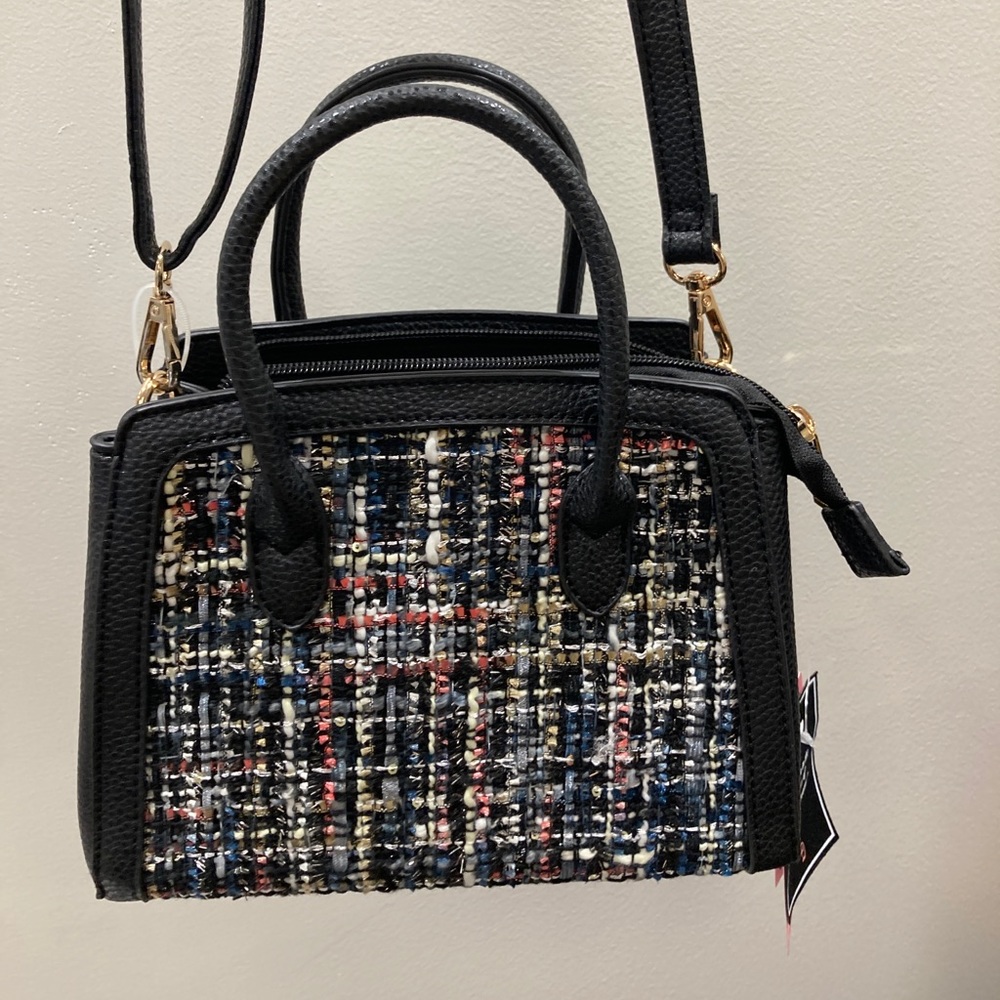 LIKE DREAMS Black & Pink Plaid Purse w/ Crossbody & handle - Picture 6 of 7